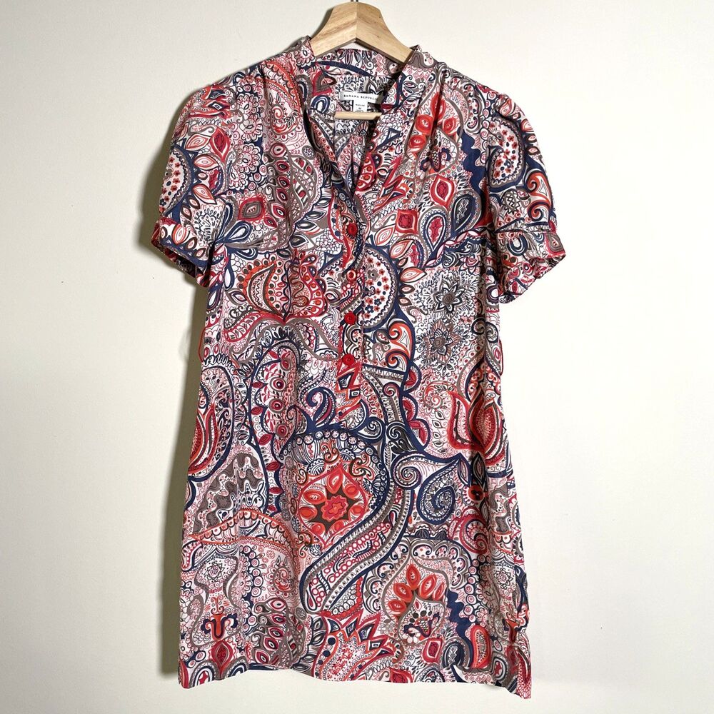 Banana Republic Women's 100% Silk Paisley Dress Petite M Short Sleeve Shift Boho
